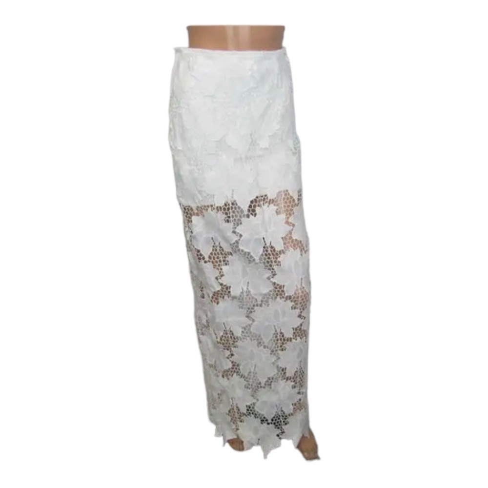 Rumer x Free People White Crochet Lace Maxi Skirt Tropez Medium NWT - Picture 8 of 11